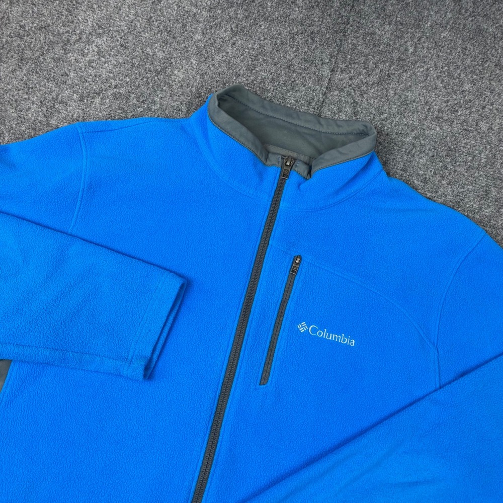 Columbia Mens Size Large Fleece Jacket Blue Full Zip Mock Neck Chest Pocket